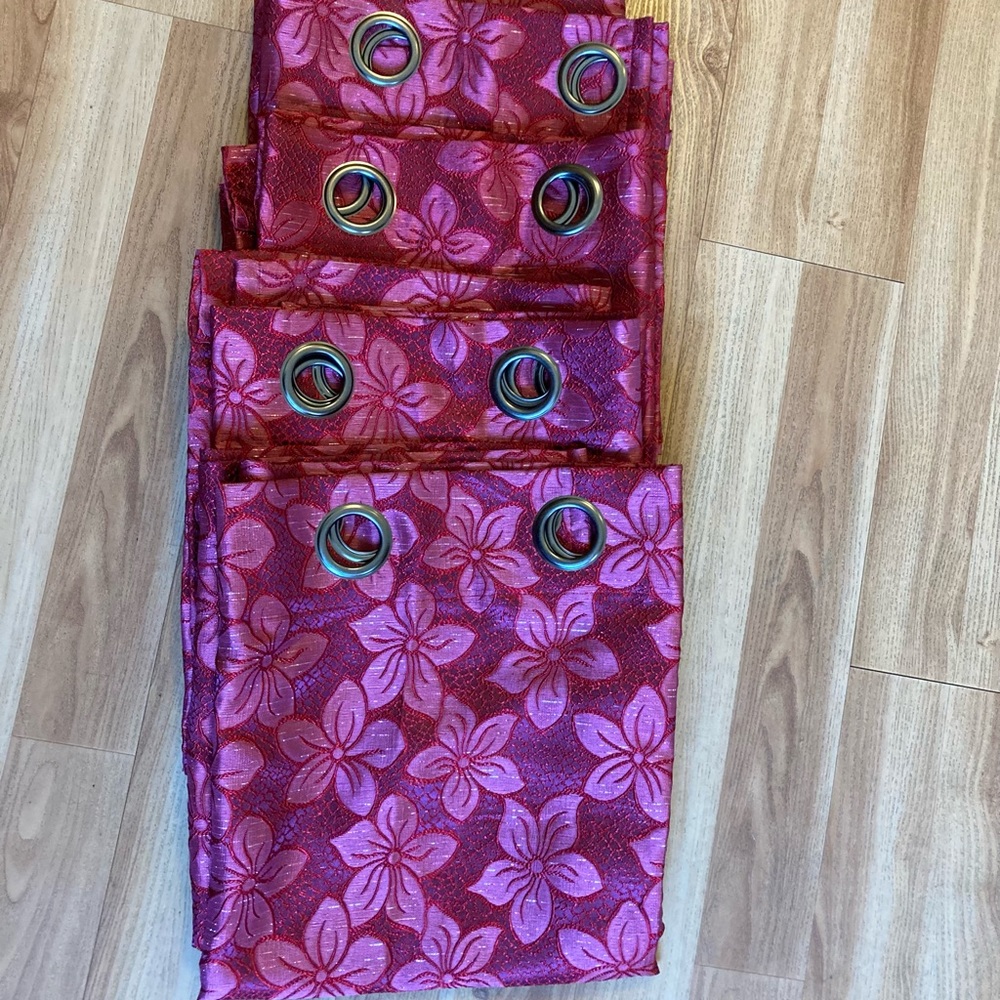 62"x 51"Red Floral Curtains by Luxury Home Textiles Grommets Sparkly 4 Panels